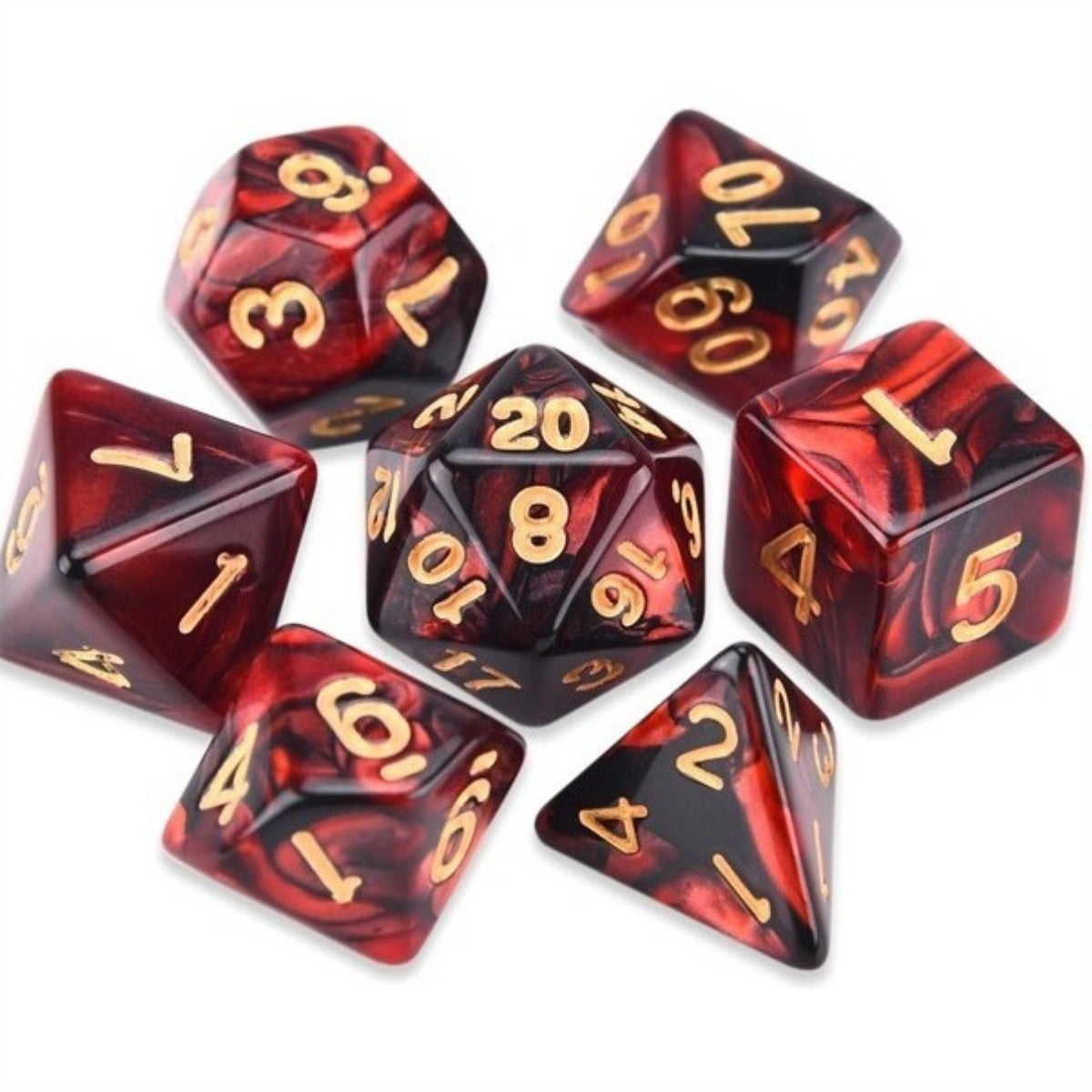 Conjunto de Dados para Rpg Vermelho com Preto com N° Dourado Conjunto de Dados para Rpg Vermelho com Preto com N° Dourado